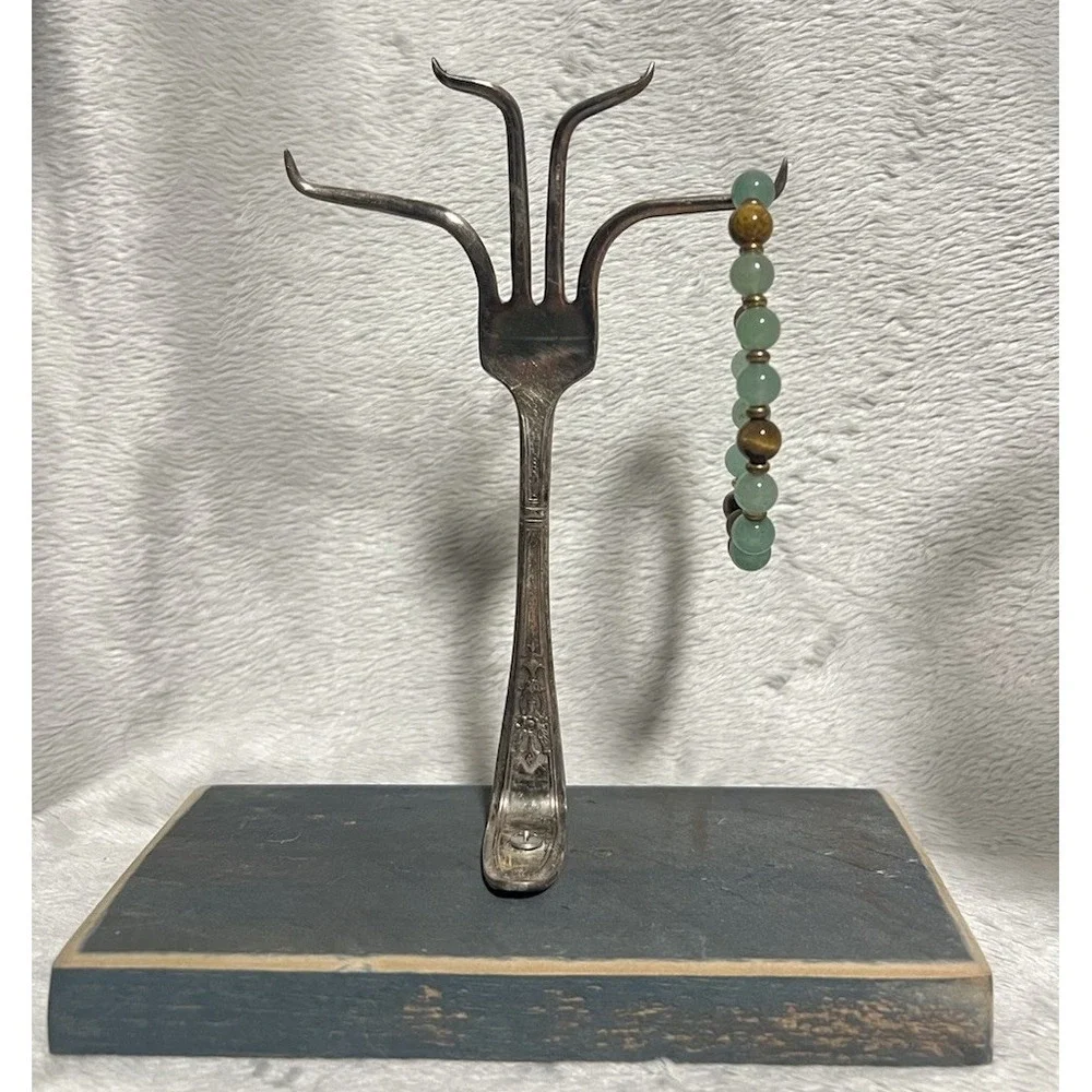 Handmade Spoon Art Jewelry Display Stand 1847 Rogers Bros Silverplate Fork